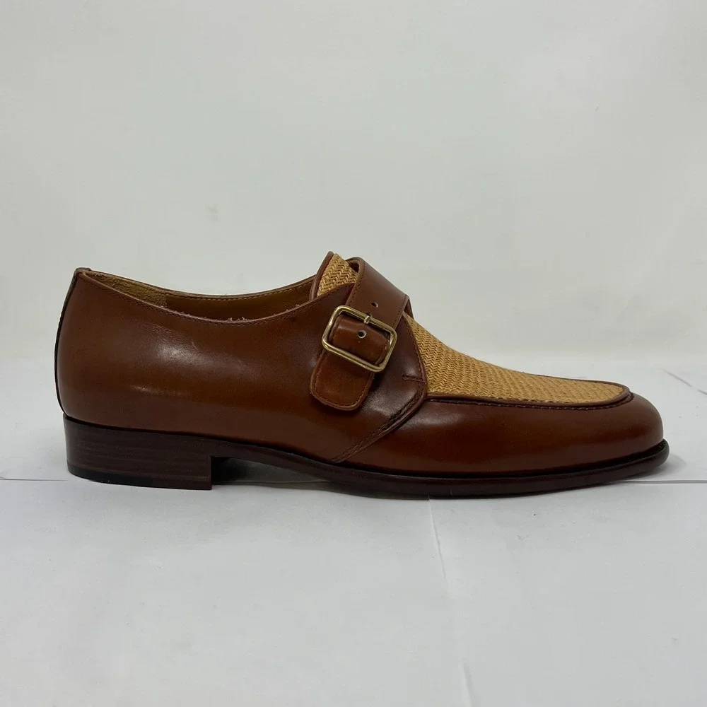 Ralph Lauren Monkstrap Dress Shoes 8.5D – Leather &‎ Woven Straw Detail, VTG New